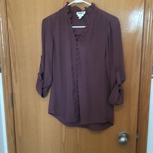 Express Slim Plum Ruffle Neck Portofino Blouse